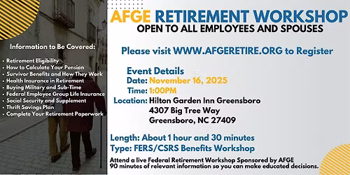 Federal Employee Retirement Meeting Greensboro - 11\/16\/25(1PM)