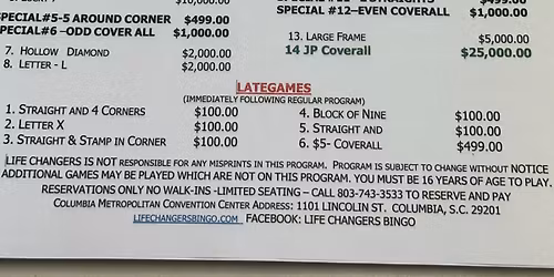 AA Class Bingo featuring a 25,000 Jackpot 