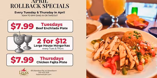 April Rollback Specials \u2014 Every Tuesday & Thursday at Lisa's