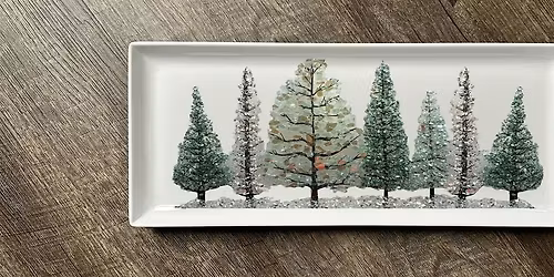 Crushed Glass & Resin Evergreen Tree  Charcuterie Tray Paint Art Sip Class