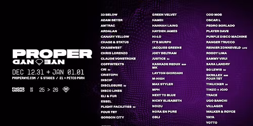 Parking Proper NYE\/NYD (21+) - Thursday - with Four Tet, Skrillex, Chase & Status, and more