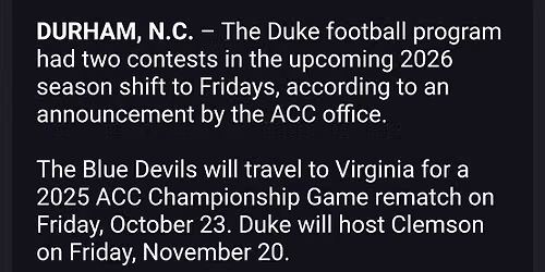 2026 Duke Blue Devils Football Season Tickets (Includes Tickets To All Regular Season Home Games)