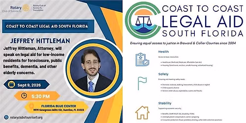 Sunrise Club Speaker, Jeffrey Hittleman, Coast to Coast Legal Aid
