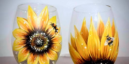 Sunflower and Pollinator Wine Glasses