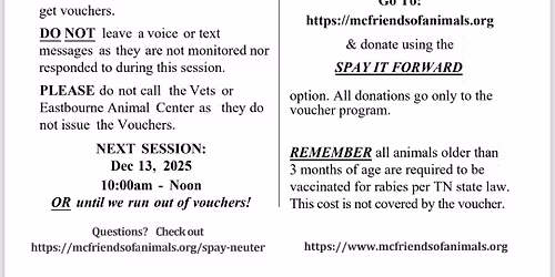SNAP Session. Free Spay\/Neuter Vouchers.