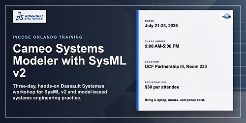 Dassault Syst\u00e8mes Cameo SysML v2 Training - Hosted by INCOSE Orlando