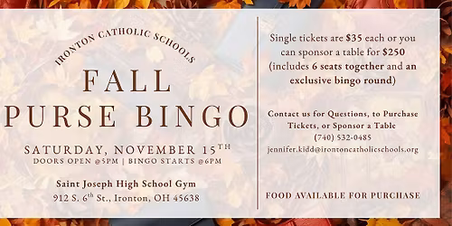 Fall Purse Bingo - Ironton Catholic Schools