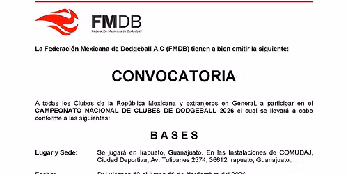 Campeonato Nacional de Clubes de Dodgeball 2026 Irapuato, Guanajuato