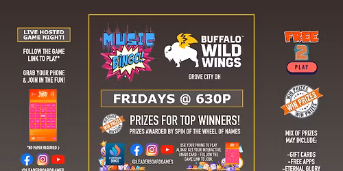 Music BINGO | Buffalo Wild Wings - Grove City OH - FRI 630p @LeaderBoardGames