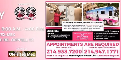 FREE MAMMOGRAMS! SEPTEMBER, 2026 Two-Fer Tuesday hosted OLE'S TEX-MEX