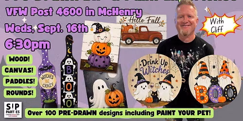 Pre-Drawn SIP & Paint Experience at VFW Post 4600 in McHenry | 100+ Designs | Sept. 16th | 6:30pm