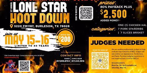 State Championship Cook Off: 1st Annual Lone Star Hoot Down at Hoots Hall