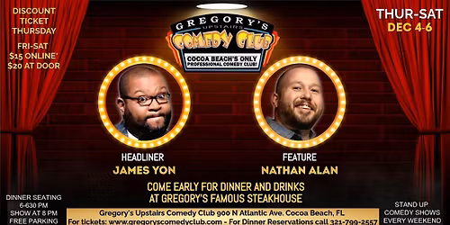 Dec 4-Dec 6  Gregory's Comedy Club