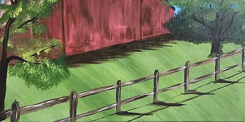 Paint and sip this beautiful \u2018Rusty Red Barn\u2019 painting at Brick & Barrel