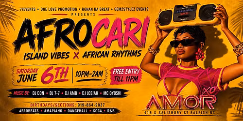 AFROCARI - Island Vibes x African Rhythms: Afrobeat; Dancehall; Soca