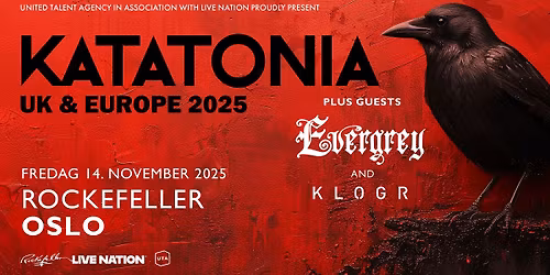 Katatonia + support: Evergrey & Klogr \u2013 F\u00c5 BILLETTER \/ Rockefeller \/ Pres. av Live Nation