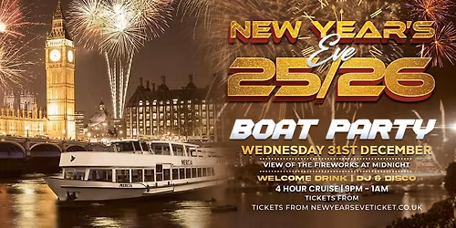 NYE NEW YEAR'S EVE 2025\/26 BOAT PARTY ON THE THAMES