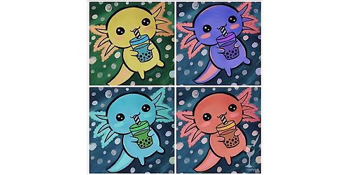 Boba-Loving Axolotl - Family Fun - Paint and Sip in Houston | Classpop!\u2122