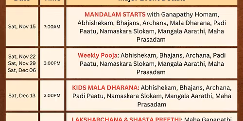 Mandala Puja Mahotsavam 2025 - Nov 15 to Dec 25, 2025