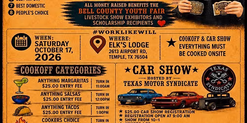 6TH ANNUAL WILL BARSH MEMORIAL BENEFIT COOKOFF & CARSHOW
