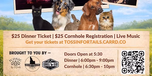 Tossin For Tails-TICKETS $25: Dinner, Andrew Chappell, Sweet Briar & Cornhole for Lake Lowell Rescue