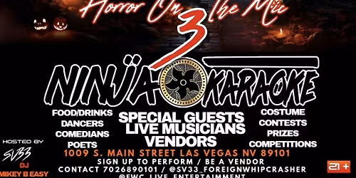 HORROR ON THE MIC 3  \/ ALL GENRES \/ HIP HOP \/ ROCK \/ POET \/ COMEDY \/ PAINT