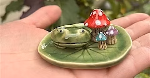 At Play with Clay- Mini Mushrooms & Frog on a Leaf