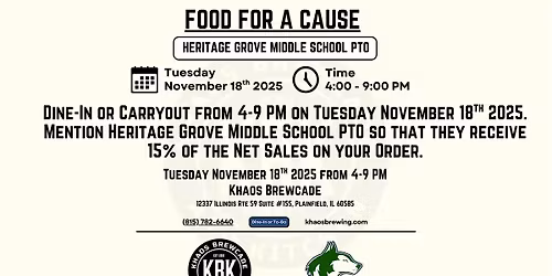 Khaos Brewcade Food for a Cause - Heritage Grove Middle School PTO - 11\/18