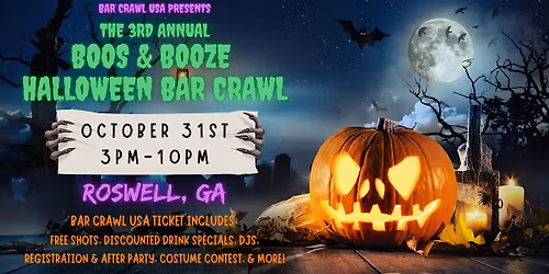 Roswell Boos & Booze Halloween Bar Crawl: 3rd Annual, by Bar Crawl USA