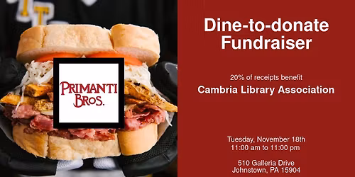 Dine-to-Donate at Primanti Bros. Library Fundraiser