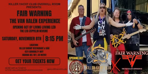 Fair Warning at Killer Yacht Club Overkill Room November 8th