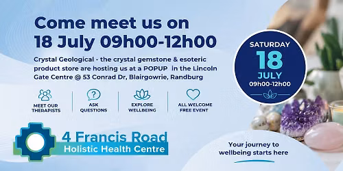 Friends of 4 Francis Road Holistic Health Centre Popup at Crystal Geological