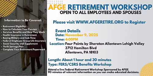 FERS\/CSRS Benefits Workshop Allentown - 11\/09\/25