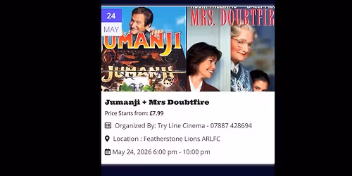 Try Line Cinema presents - Jumanji & Mrs Doubtfire double bill @Featherstone Lions ARLFC
