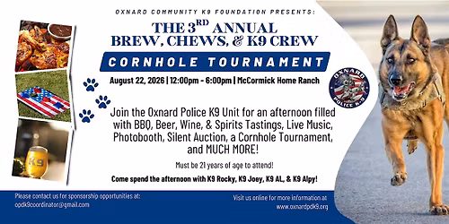 3rd Annual Brew, Chews, & K9 Crew Cornhole Tournament