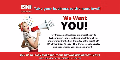 WE WANT YOU!  BNI Synergy Visitors Day