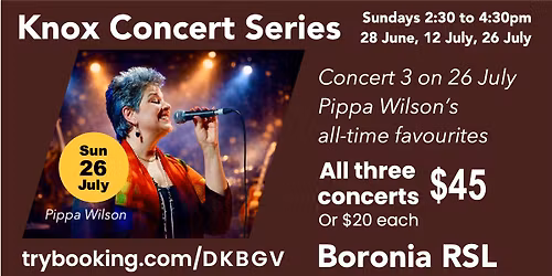 Pippa Wilson's All-Time Favourites - Third of three low-cost events - Sun 26 July 2026 Boronia RSL