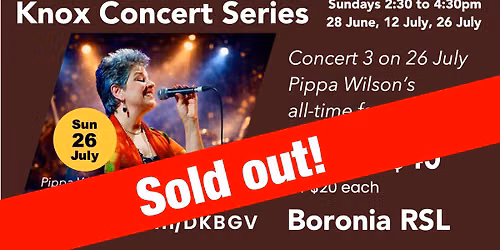 Pippa Wilson's All-Time Favourites - Third of three low-cost events - Sun 26 July 2026 Boronia RSL