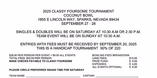 Classy Foursome - September 2025 Tournament - Coconut Bowl