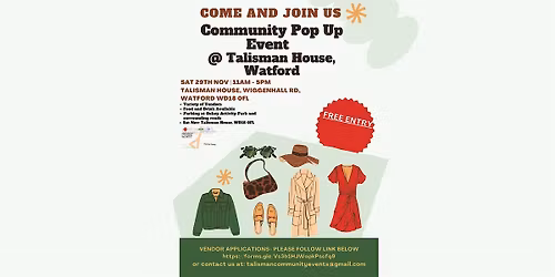 COMMUNITY POP -UP EVENT...  SATURDAY 29TH NOVEMBER.  NOT TO BE MISSED!