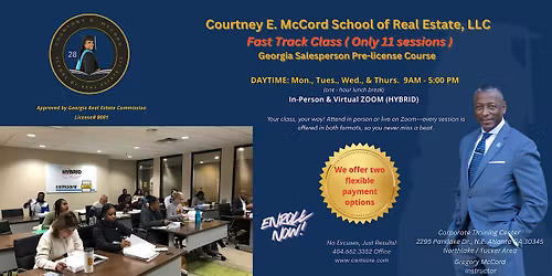 Real Estate Prelicense Class - LIVE\/Person & Virtual - FAST TRACK 11 DAYS !