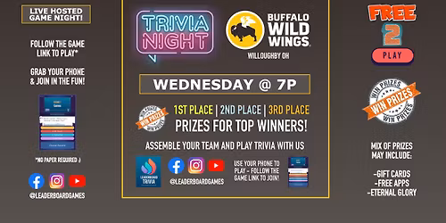 Trivia Night | Buffalo Wild Wings - Willoughby OH - WED 7p
