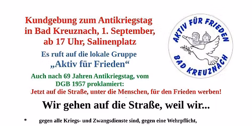 Kundgebung der Gruppe Aktiv f\u00fcr Frieden zum Antikriegstag 2026