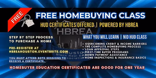 NOVEMBER 2026 IN PERSON HUD Certificate Home Buying Class