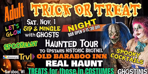 ADULT Trick or Treat HAUNTED TOUR 7:30 pm to Historic Brothel-Bar Open 3 pm