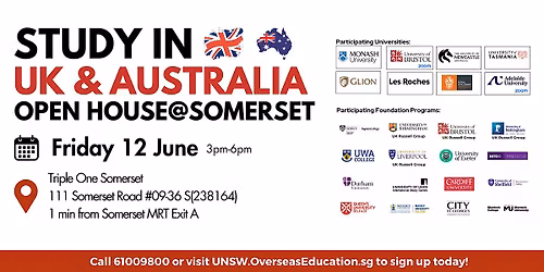 Study in UK & Australia Open House@111 Somerset  (Friday, 12 June)