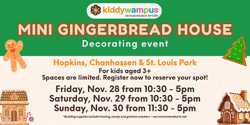 Mini Gingerbread House Decorating at kiddywampus! - St. Louis Park
