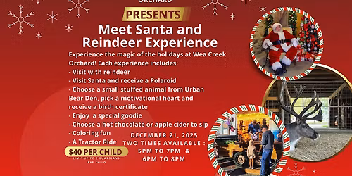 Meet Santa and Reindeer Experience at Wea Creek Orchard