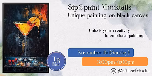 Sip&paint Unique Interior painting on black canvas \u201cCocktail\u201d