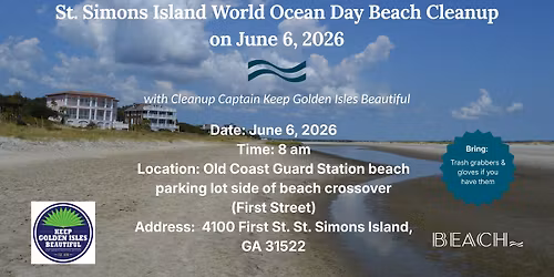 St. Simons Island World Ocean Day Beach Cleanup on June 6, 2026